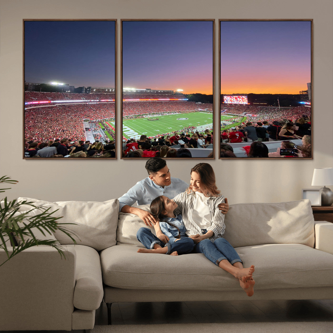 25139565-MGV-FC-60X30-3P_Walnut-Dooley Stadium Wall Art Print, Sports Arena Canvas Wall Art, Dooley Field at Sanford Stadium Canvas Print, Modern Athletic Field Art Printing