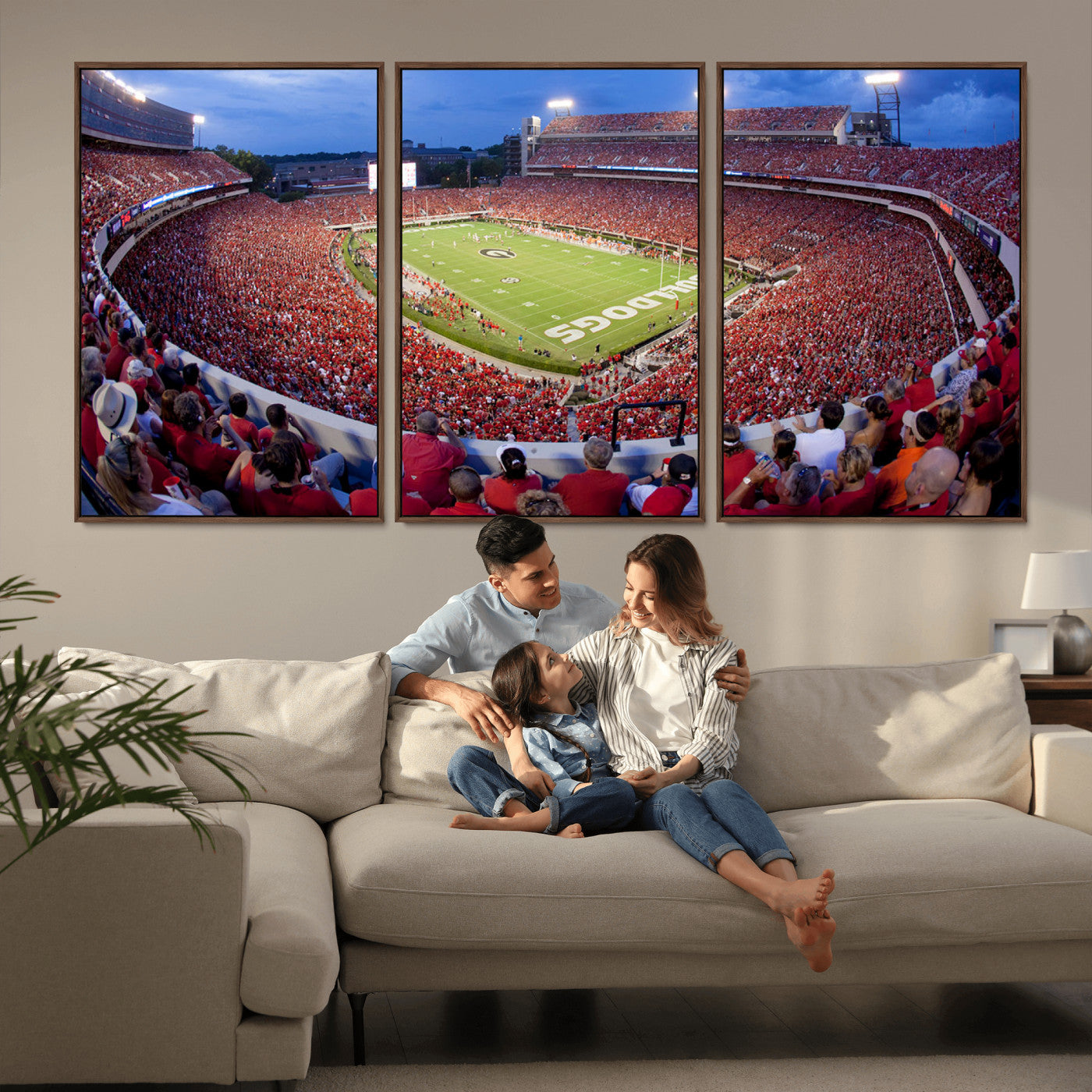 10244378-MGV-FC-60X30-3P_Walnut-Dooley Stadium Wall Art Print, Sports Arena Canvas Wall Art, Dooley Field at Sanford Stadium Canvas Print, Modern Athletic Field Art Printing