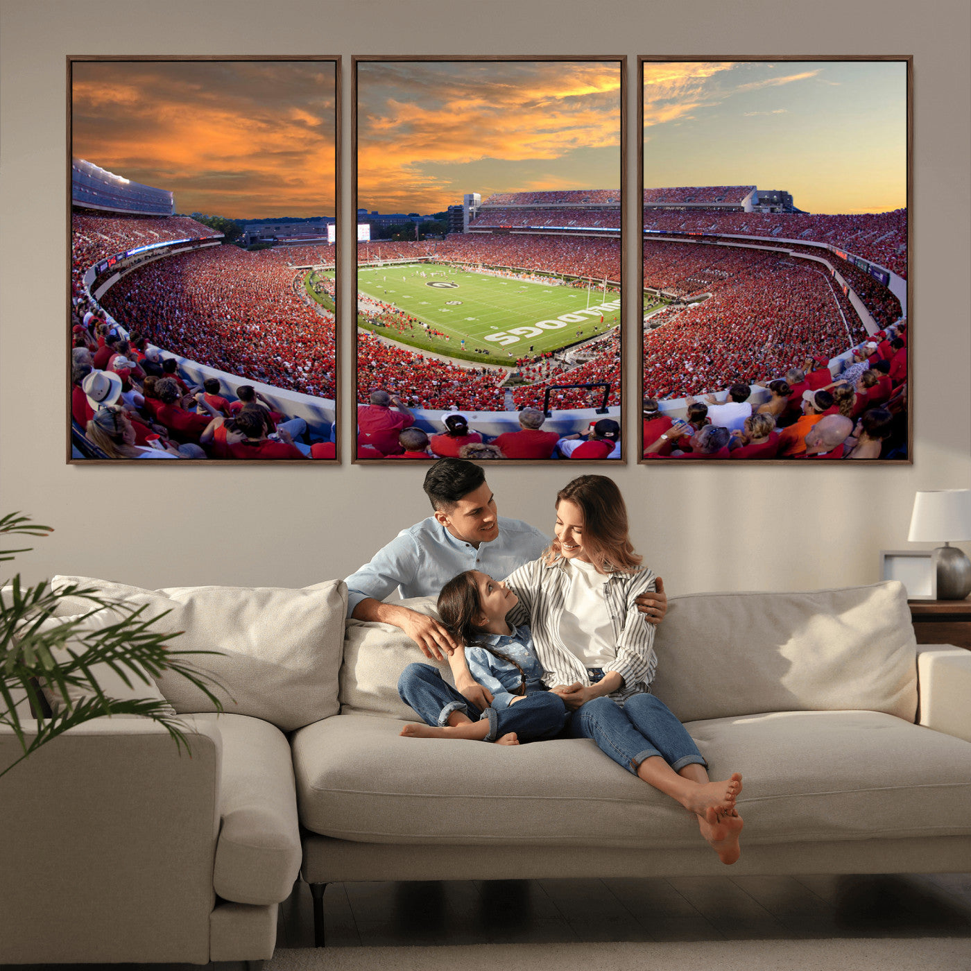 73680988-MGV-FC-60X30-3P_Walnut-Dooley Stadium Wall Art Print, Sports Arena Canvas Wall Art, Dooley Field at Sanford Stadium Canvas Print, Modern Athletic Field Art Printing