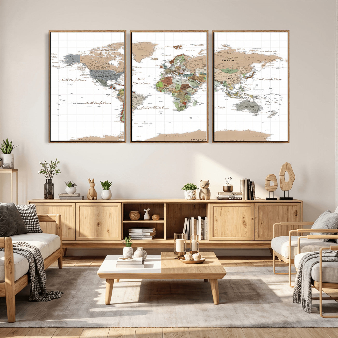 91286788-MGV-CV-36X24 - World Map Wall Art Canvas Print, Modern Decorative Framed Map Artwork Prints for Living Room, Office, Bedroom Wall Decor
