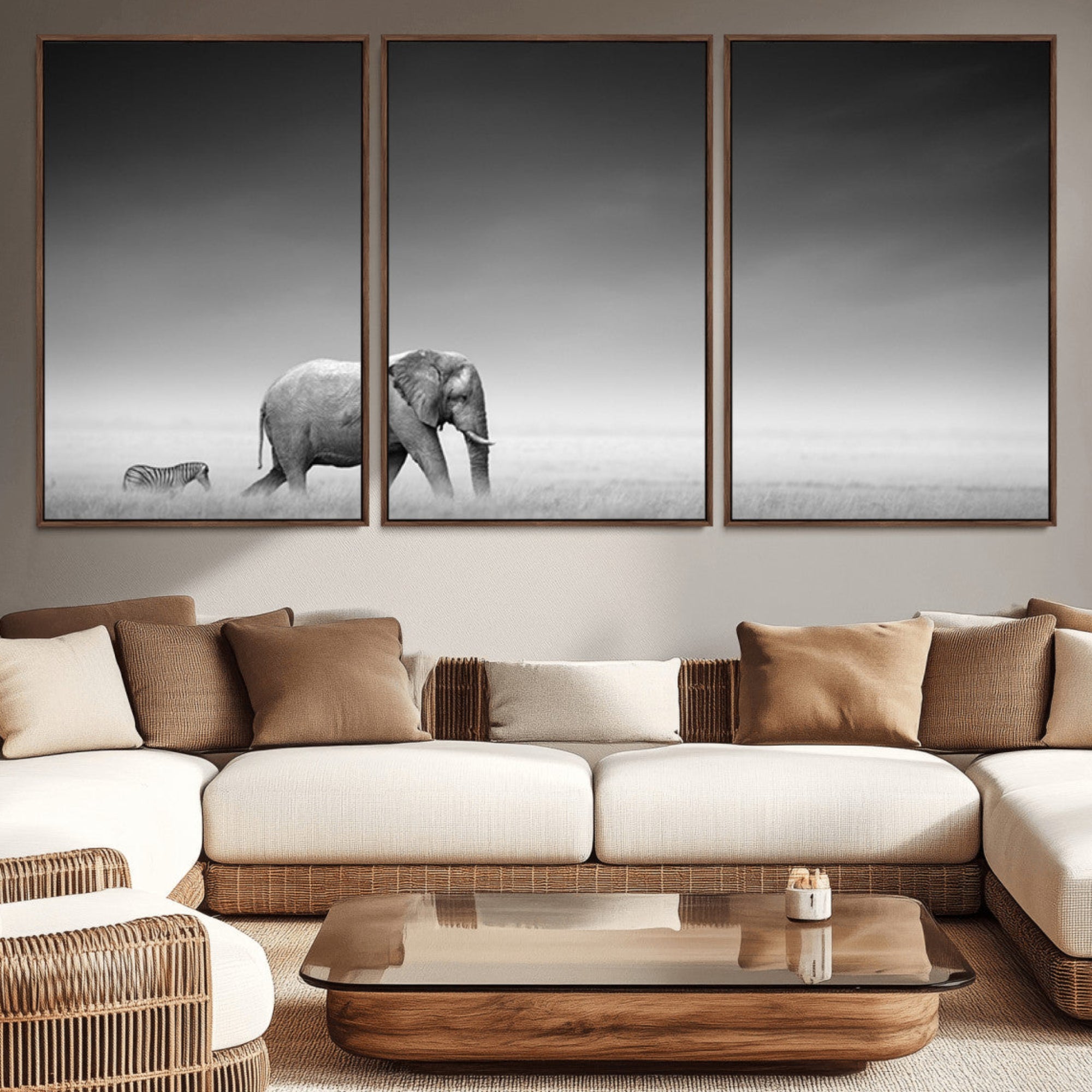 87639-MGV-CV-36X24-Elephand and Zebra Wall Art Canvas Print, Modern Artwork