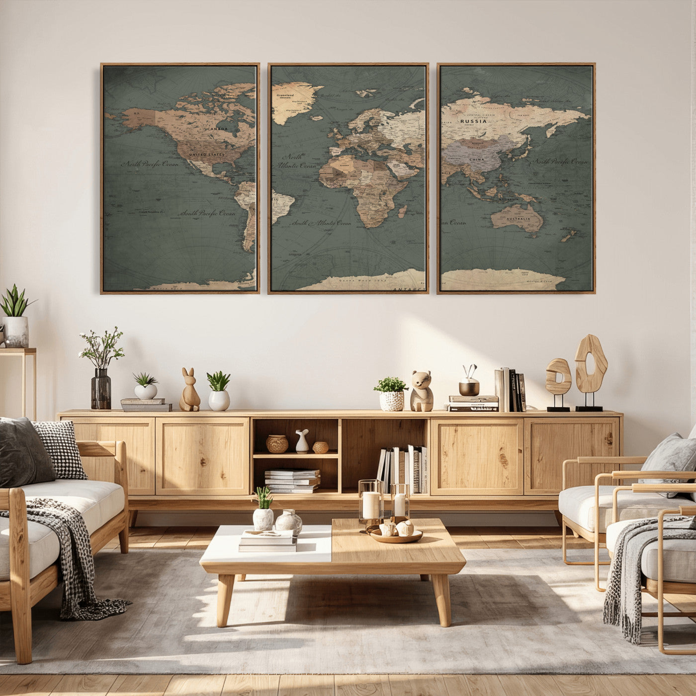 84619399-MGV-CV-36X24 - World Map Wall Art Canvas Print, Modern Decorative Framed Map Artwork Prints for Living Room, Office, Bedroom Wall Decor