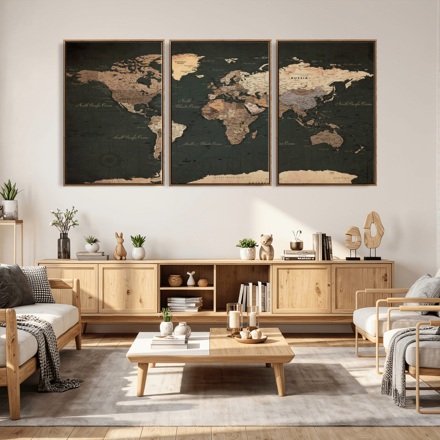 62059333-MGV-CV-36X24 - World Map Wall Art Canvas Print, Modern Decorative Framed Map Artwork Prints for Living Room, Office, Bedroom Wall Decor
