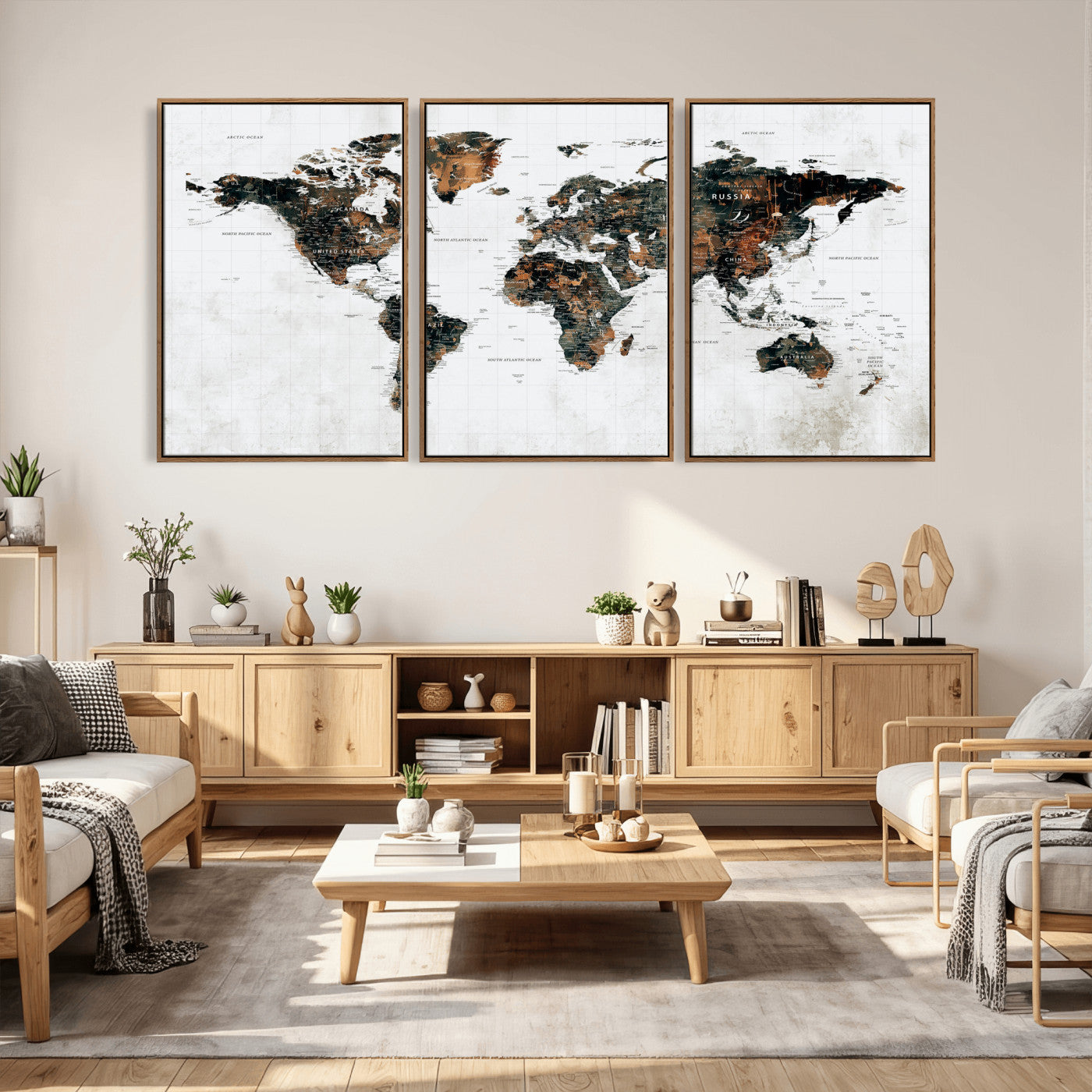 60008766-MGV-CV-36X24 - World Map Wall Art Canvas Print, Modern Decorative Framed Map Artwork Prints for Living Room, Office, Bedroom Wall Decor