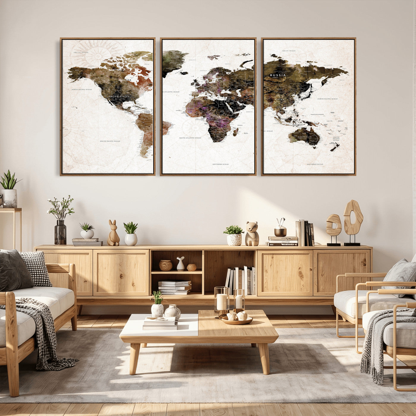 77651968-MGV-CV-36X24 - World Map Wall Art Canvas Print, Modern Decorative Framed Map Artwork Prints for Living Room, Office, Bedroom Wall Decor