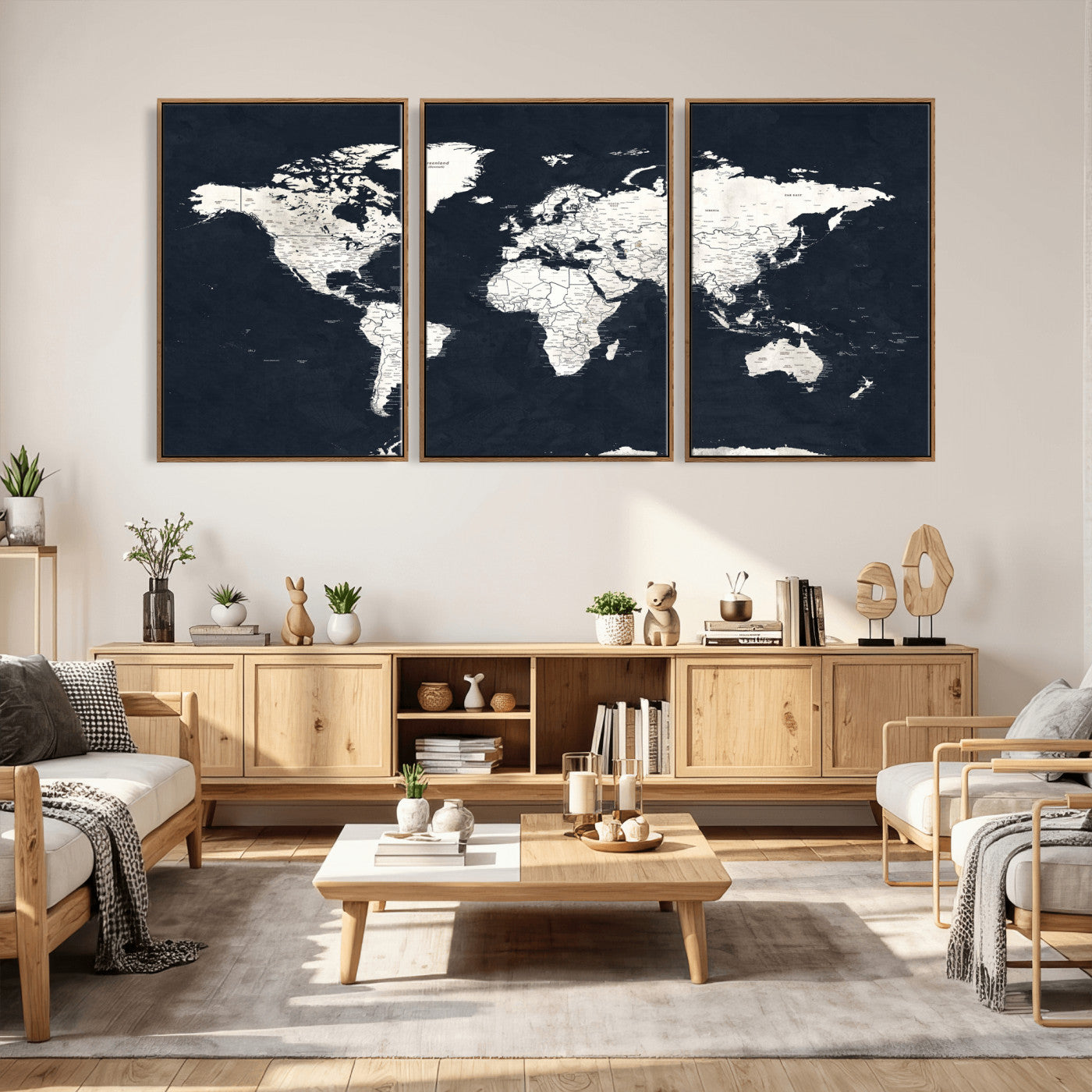 11963807-MGV-CV-36X24 - World Map Wall Art Canvas Print, Modern Decorative Framed Map Artwork Prints for Living Room, Office, Bedroom Wall Decor