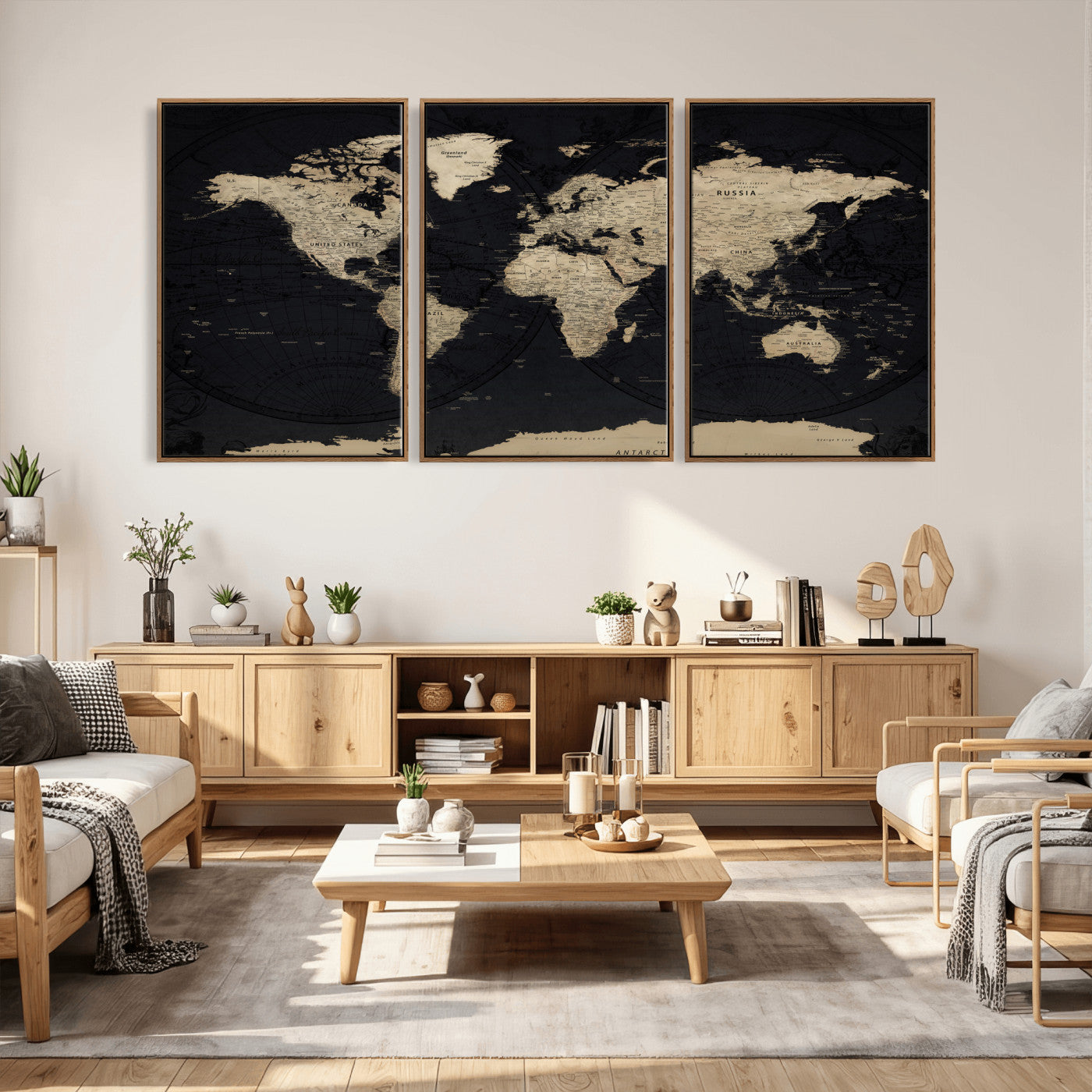 61835687-MGV-CV-36X24 - World Map Wall Art Canvas Print, Modern Decorative Framed Map Artwork Prints for Living Room, Office, Bedroom Wall Decor