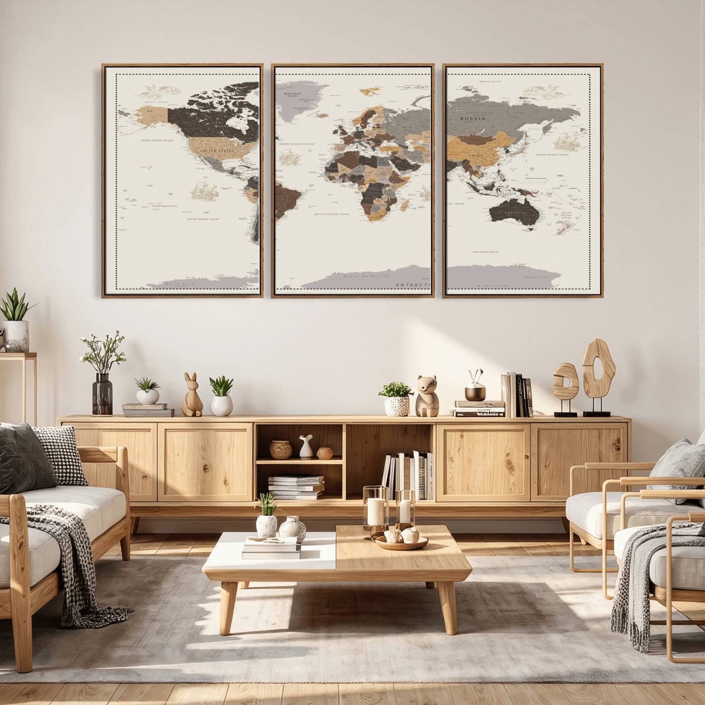 58777746-MGV-CV-36X24 - World Map Wall Art Canvas Print, Modern Decorative Framed Map Artwork Prints for Living Room, Office, Bedroom Wall Decor