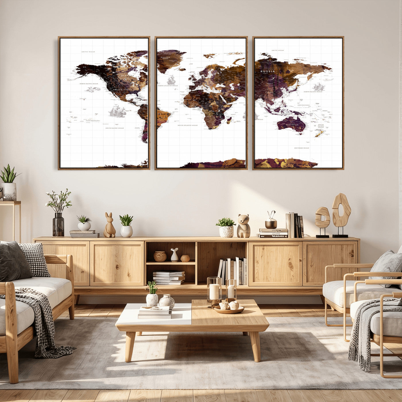 34792695-MGV-CV-36X24 - World Map Wall Art Canvas Print, Modern Decorative Framed Map Artwork Prints for Living Room, Office, Bedroom Wall Decor