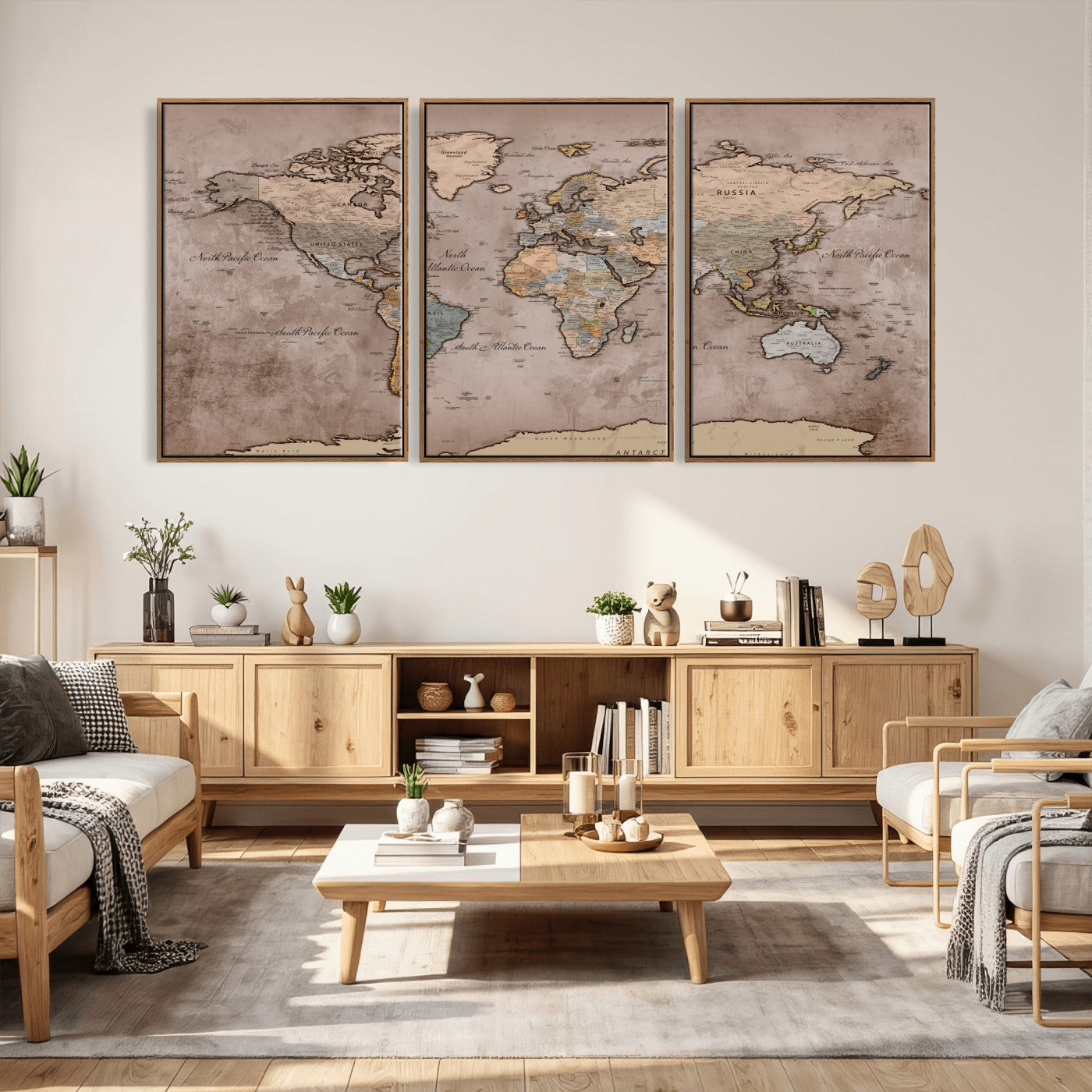 91471273-MGV-CV-36X24 - World Map Wall Art Canvas Print, Modern Decorative Framed Map Artwork Prints for Living Room, Office, Bedroom Wall Decor