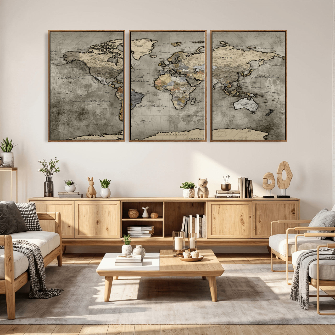 85218700-MGV-CV-36X24 - World Map Wall Art Canvas Print, Modern Decorative Framed Map Artwork Prints for Living Room, Office, Bedroom Wall Decor