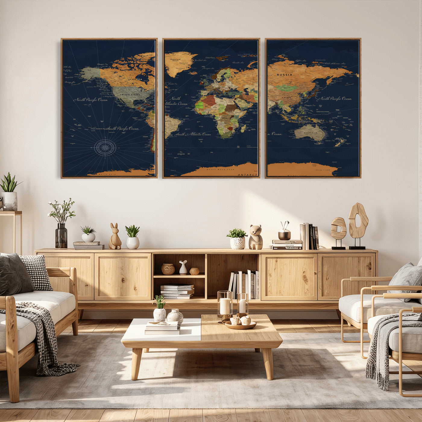 11715182-MGV-CV-36X24 - World Map Wall Art Canvas Print, Modern Decorative Framed Map Artwork Prints for Living Room, Office, Bedroom Wall Decor
