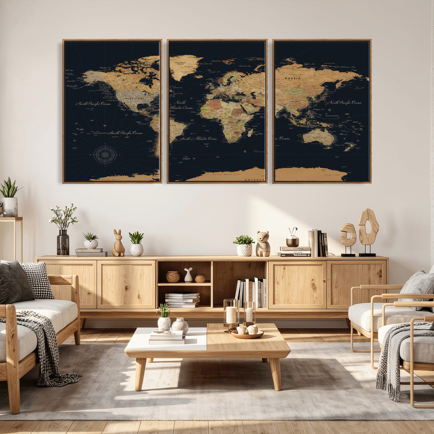 87280374-MGV-CV-36X24 - World Map Wall Art Canvas Print, Modern Decorative Framed Map Artwork Prints for Living Room, Office, Bedroom Wall Decor