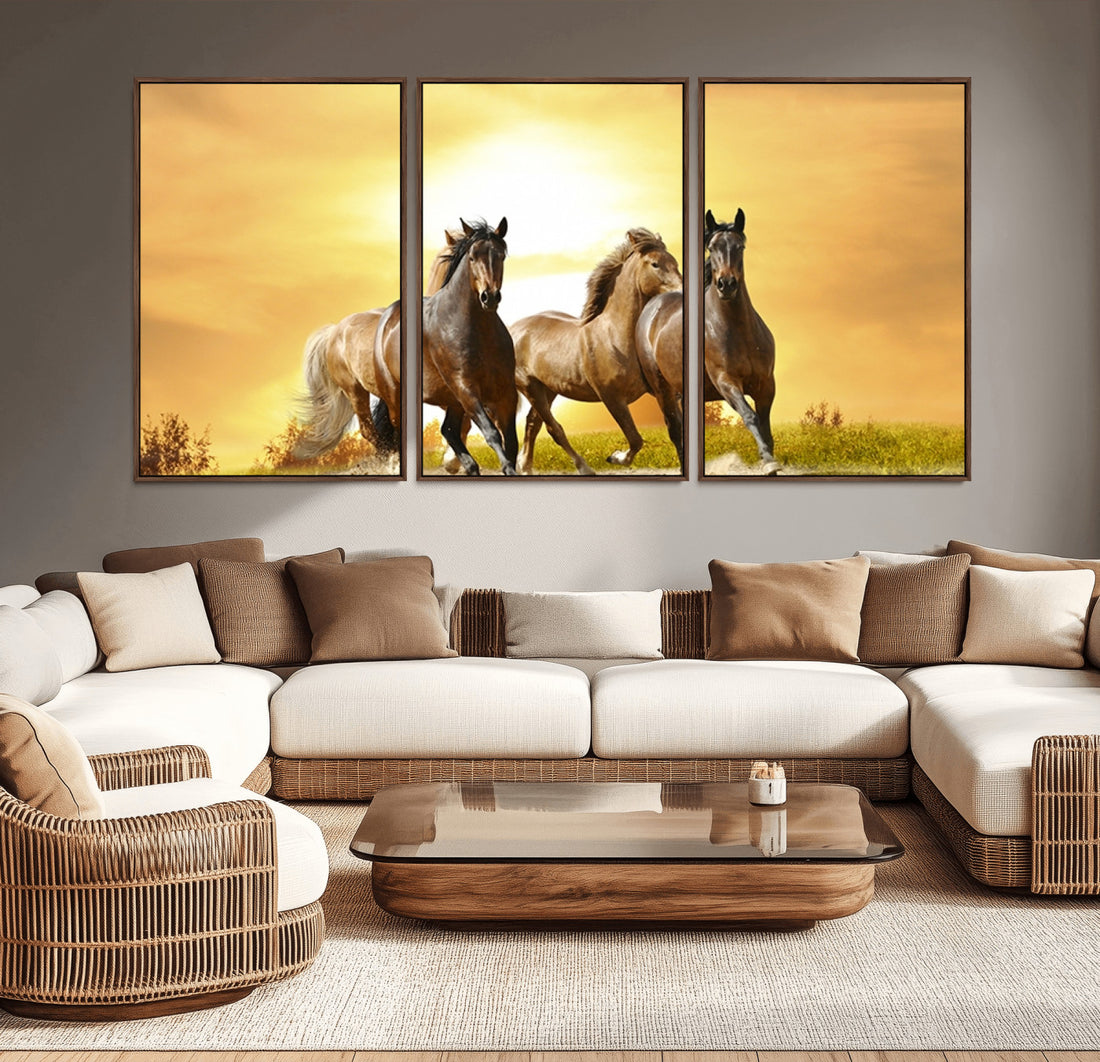 Wild Horses Wall Art Canvas Print, Framed Galloping Herd