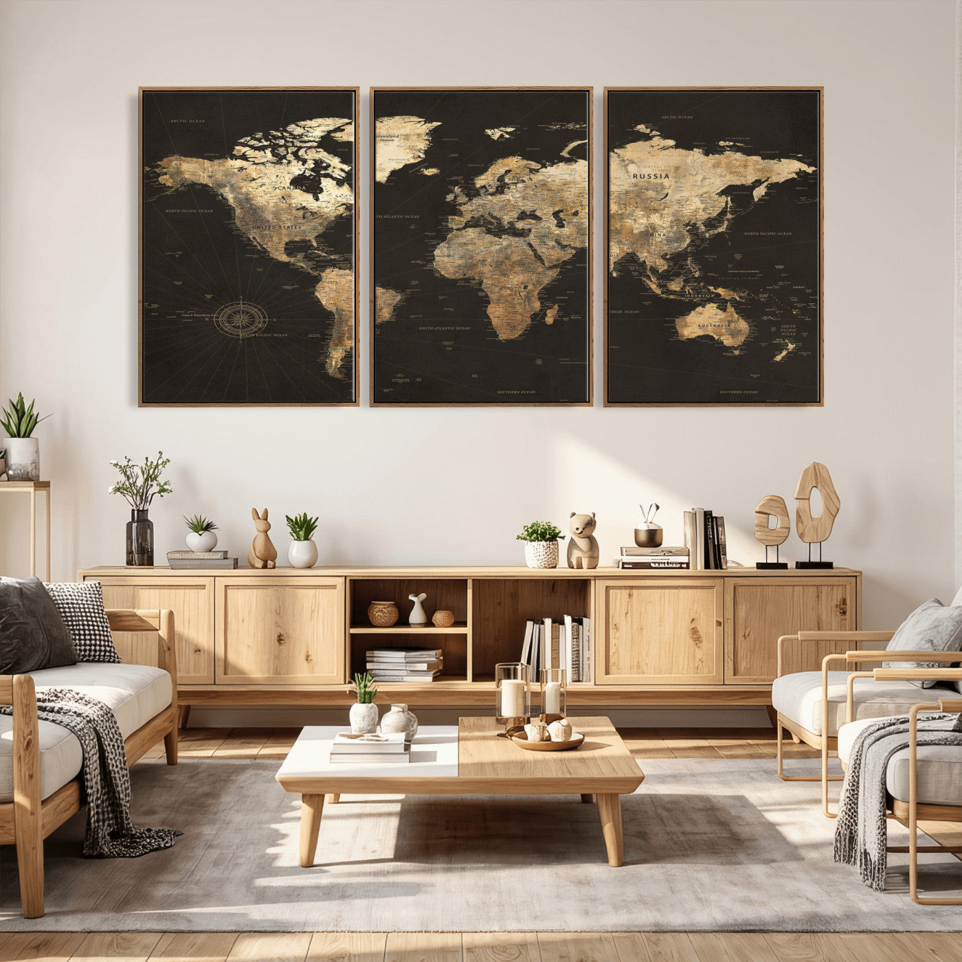 70985630-MGV-CV-36X24 - World Map Wall Art Canvas Print, Modern Decorative Framed Map Artwork Prints for Living Room, Office, Bedroom Wall Decor