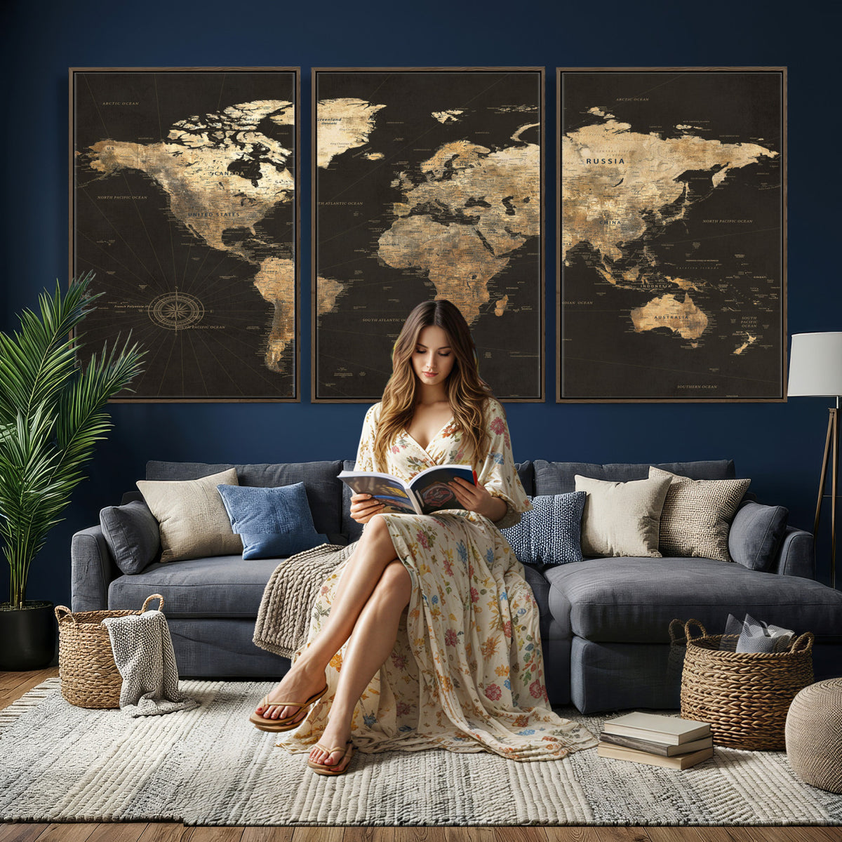 70985630-MGV-CV-36X24 - Framed World Map with Pin Canvas Print – Detailed World Map