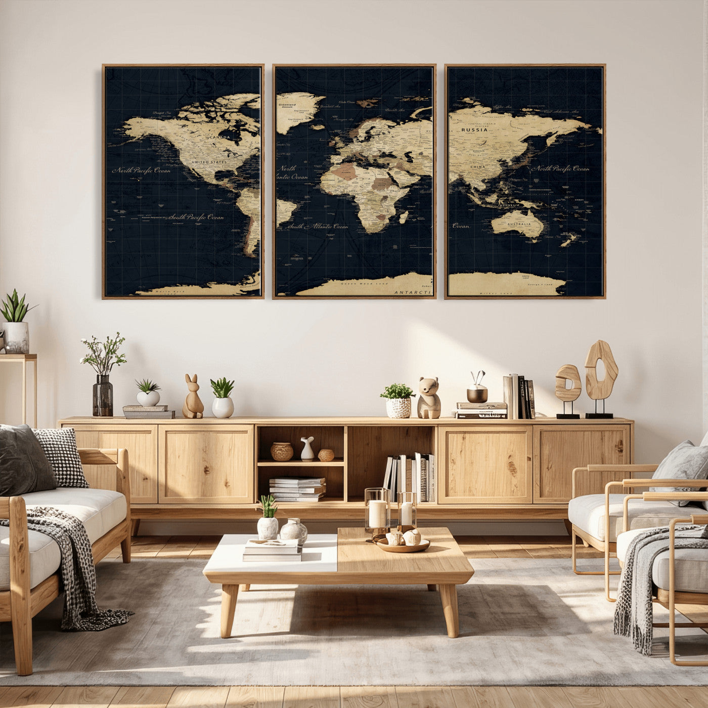 45063434-MGV-CV-36X24 - World Map Wall Art Canvas Print, Modern Decorative Framed Map Artwork Prints for Living Room, Office, Bedroom Wall Decor