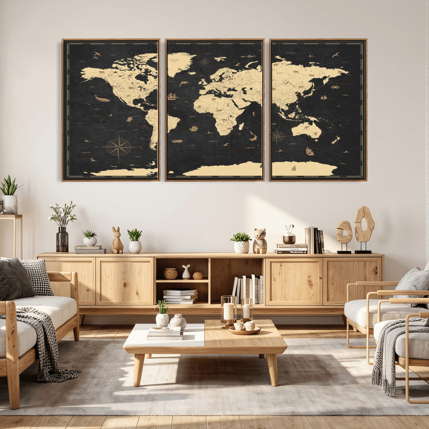 75220264-MGV-CV-36X24 - World Map Wall Art Canvas Print, Modern Decorative Framed Map Artwork Prints for Living Room, Office, Bedroom Wall Decor