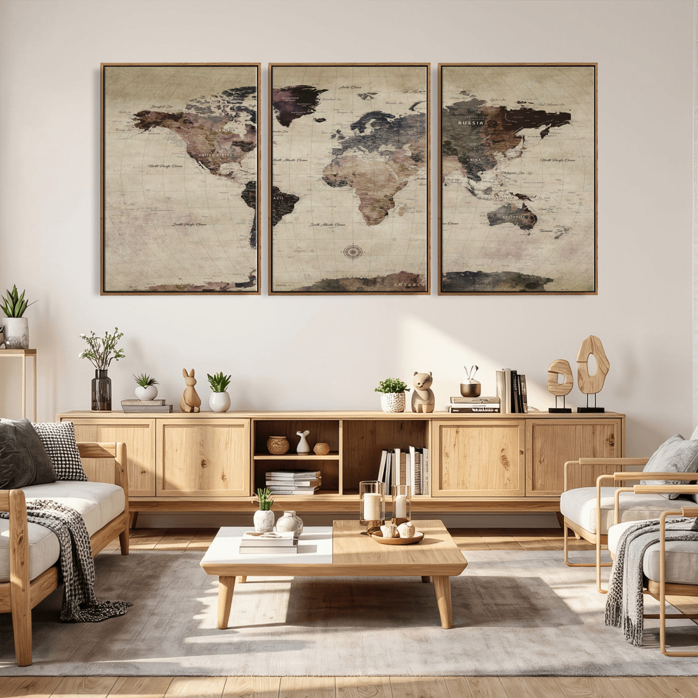 60560672-MGV-CV-36X24 - World Map Wall Art Canvas Print, Modern Decorative Framed Map Artwork Prints for Living Room, Office, Bedroom Wall Decor
