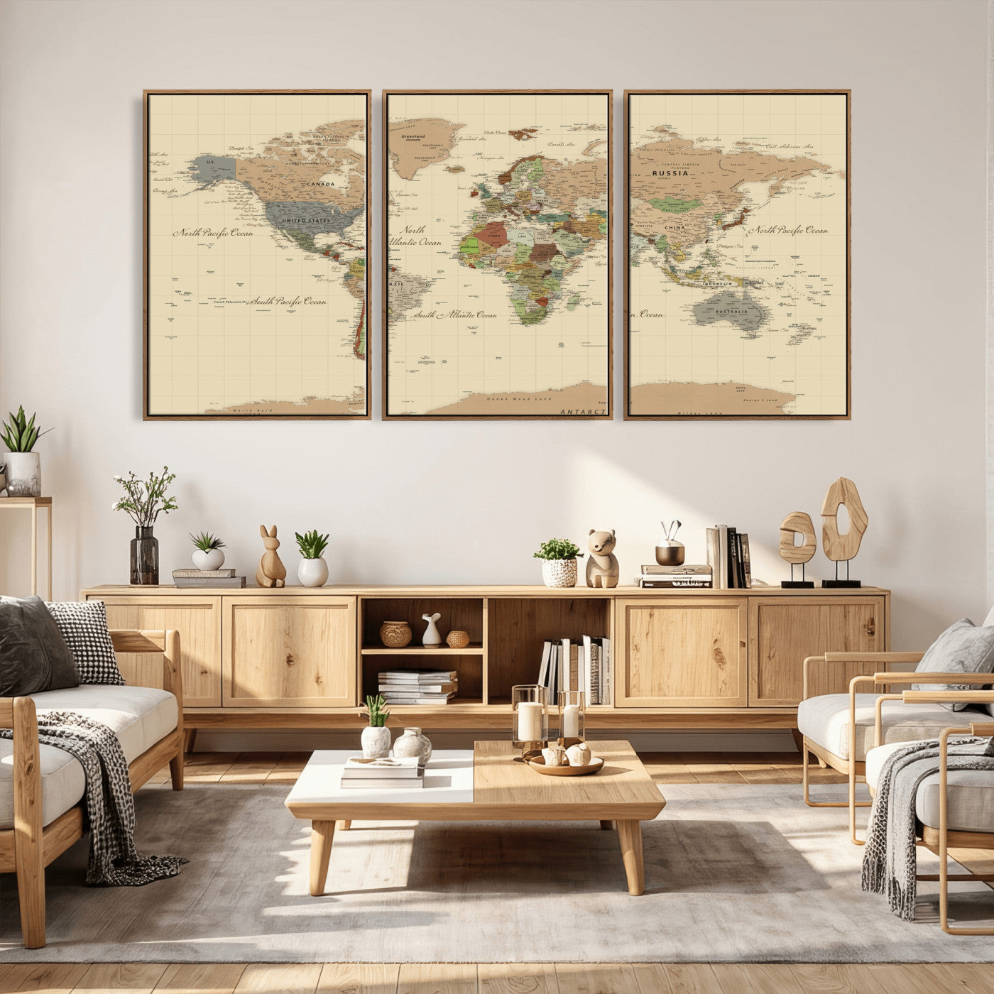 31407854-MGV-CV-36X24 - World Map Wall Art Canvas Print, Modern Decorative Framed Map Artwork Prints for Living Room, Office, Bedroom Wall Decor