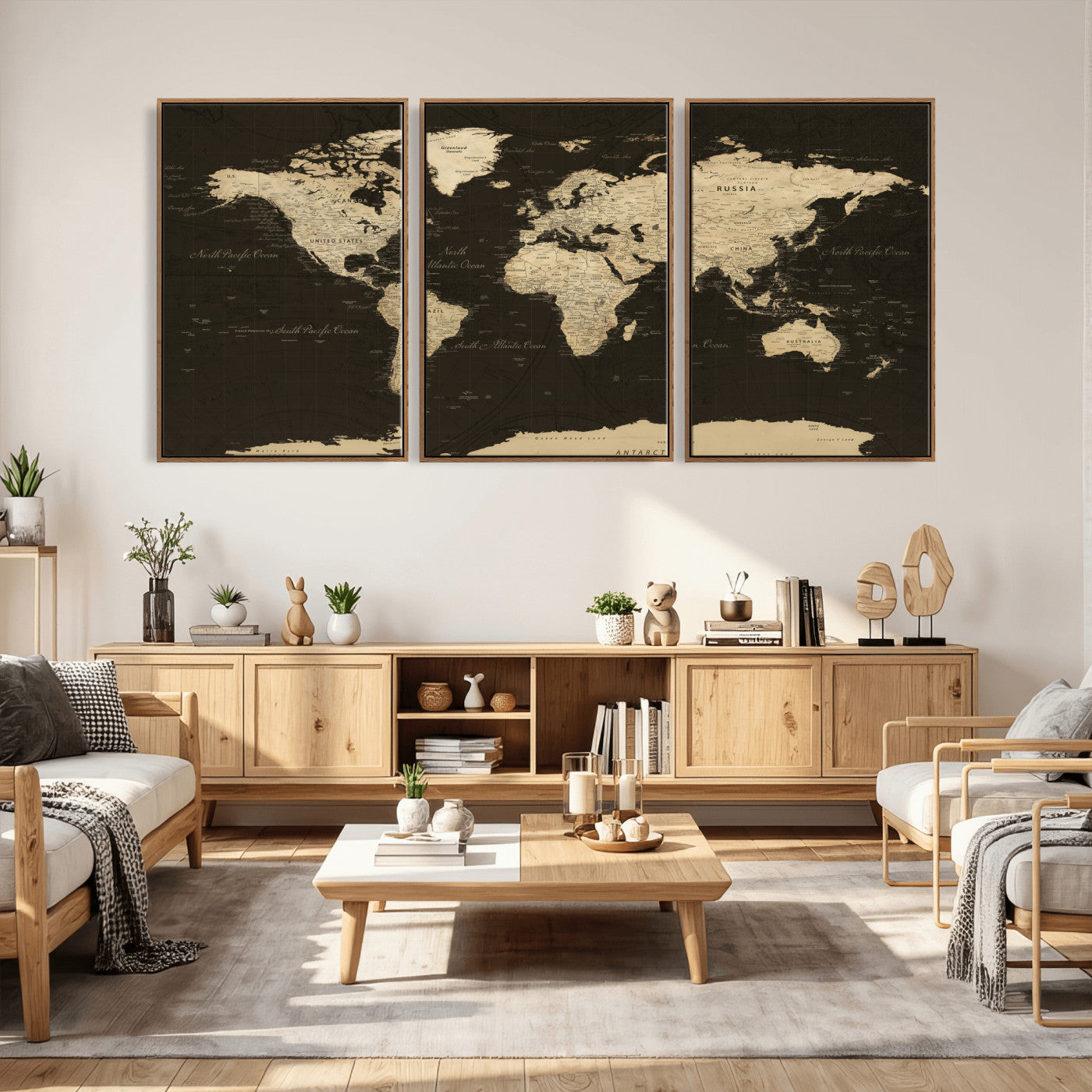 89024244-MGV-CV-36X24 - World Map Wall Art Canvas Print, Modern Decorative Framed Map Artwork Prints for Living Room, Office, Bedroom Wall Decor