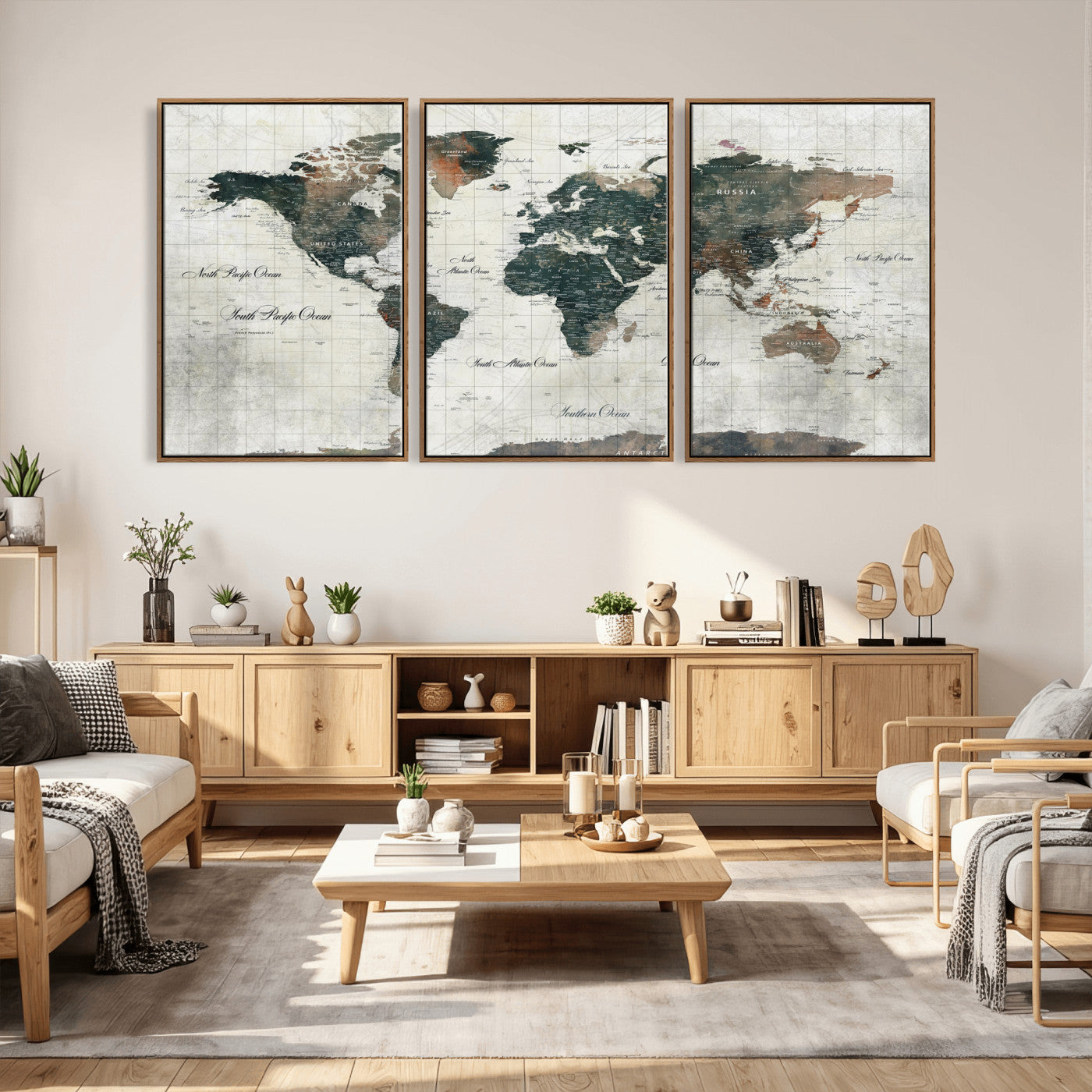 91179593-MGV-CV-36X24 - World Map Wall Art Canvas Print, Modern Decorative Framed Map Artwork Prints for Living Room, Office, Bedroom Wall Decor