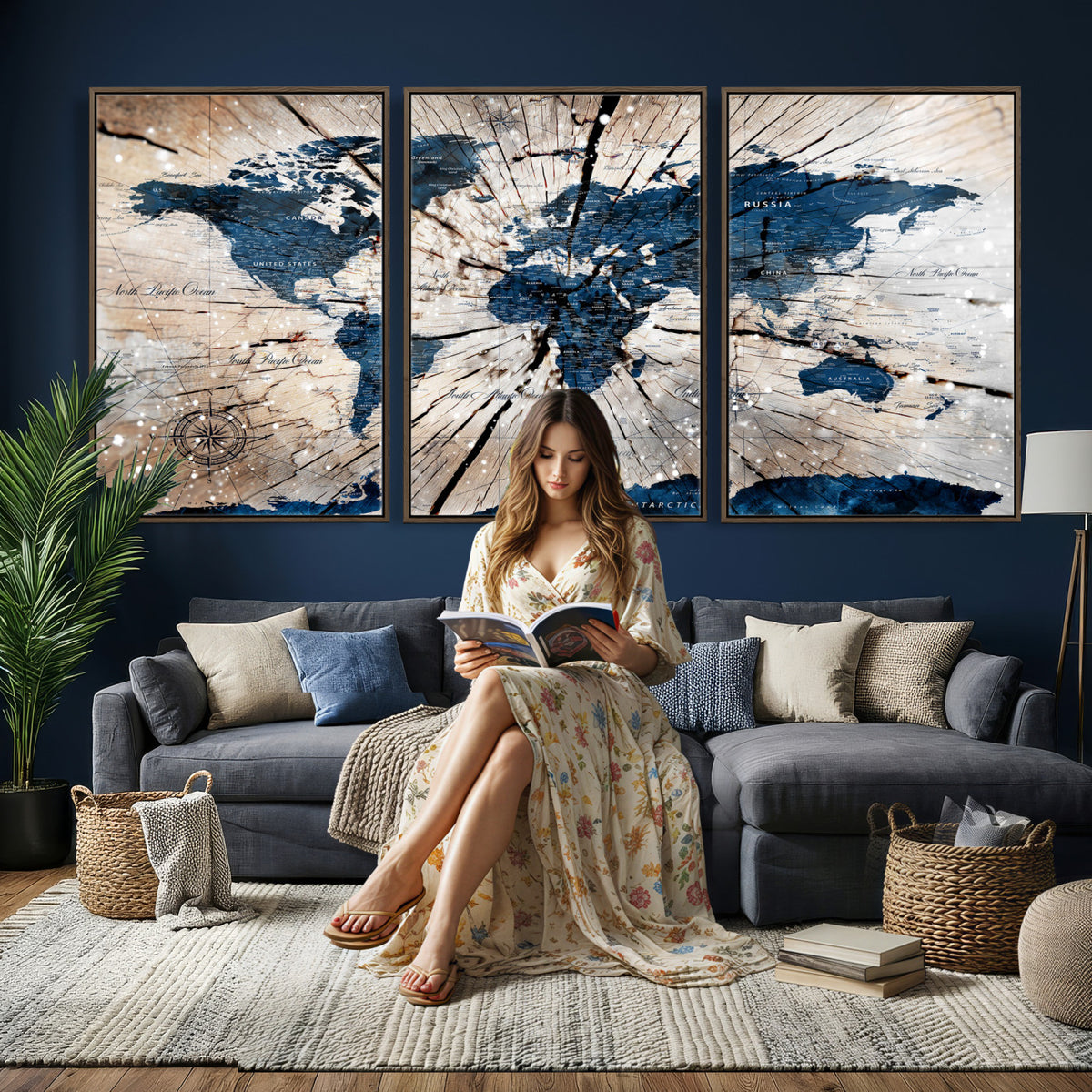 19478704-MGV-CV-36X24 - World Map Wall Art Canvas Print, Modern Decorative Framed Map Artwork Prints for Living Room, Office, Bedroom Wall Decor
