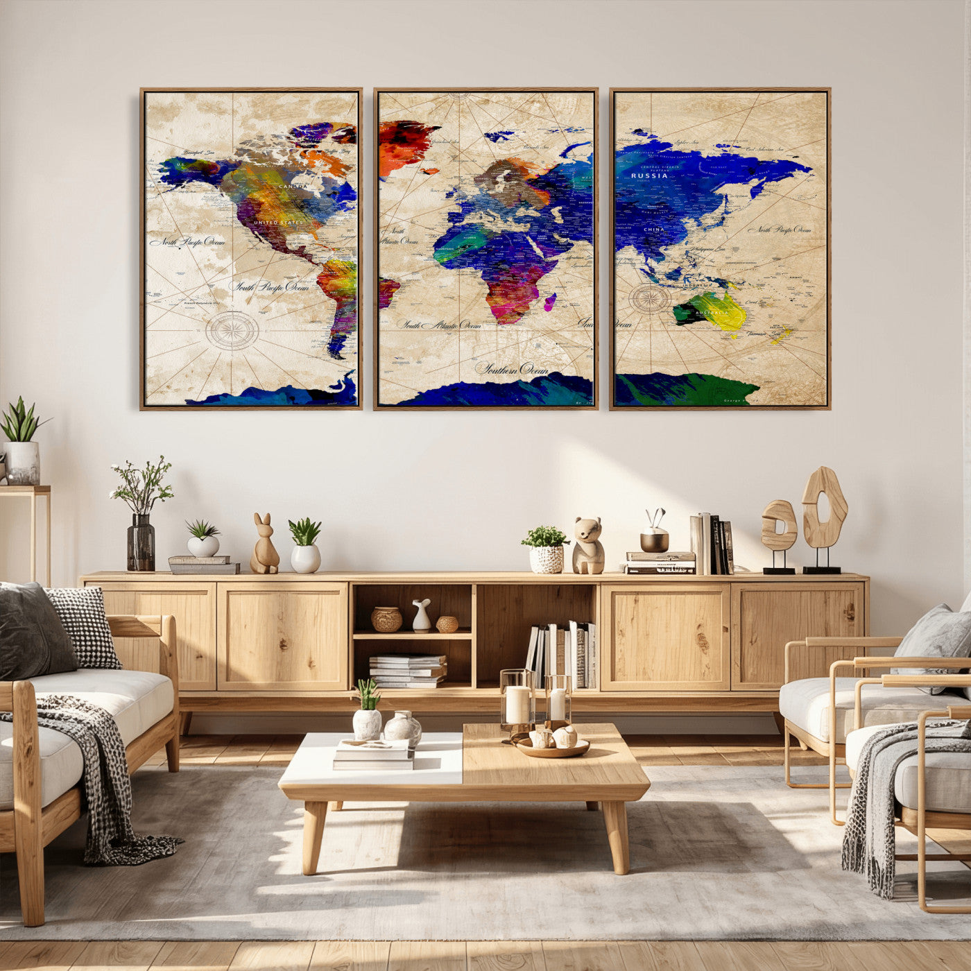 26284075-MGV-CV-36X24 - World Map Wall Art Canvas Print, Modern Decorative Framed Map Artwork Prints for Living Room, Office, Bedroom Wall Decor
