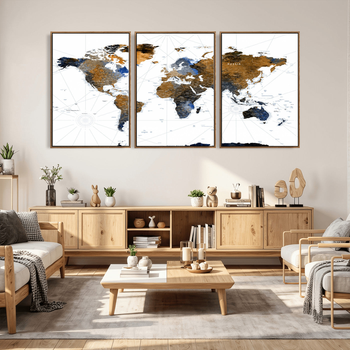 56364879-MGV-CV-36X24 - World Map Wall Art Canvas Print, Modern Decorative Framed Map Artwork Prints for Living Room Decor