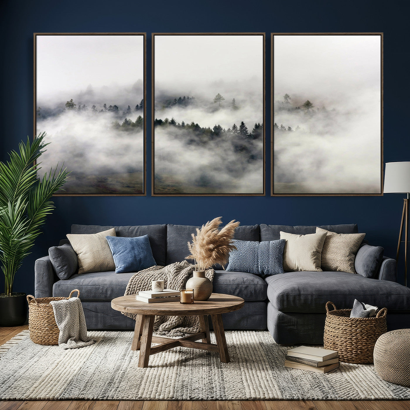 63235457-MGV-CV-36X24 - Foggy Forest Wall Art Canvas Print, Misty Pine Tree Landscape Wall Art Print, Framed Wall Art Ready to Hang