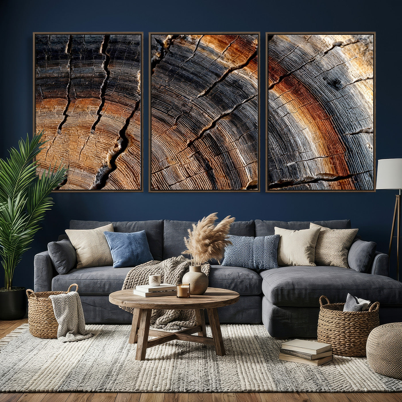 92693966E-MGV-CV-36X24 - Framed Large Abstract Wood Grain Canvas Print, Tree Ring Pattern Wall Art, Framed Canvas Ready to Hang