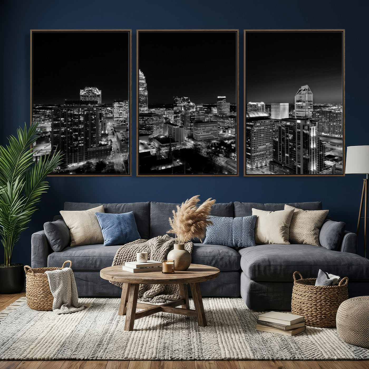 68329345-MGV-CV-36X24 - Atlanta Skyline Wall Art Canvas Print, Atlanta Downtown Night Cityscape Print for Modern Urban Wall Decor
