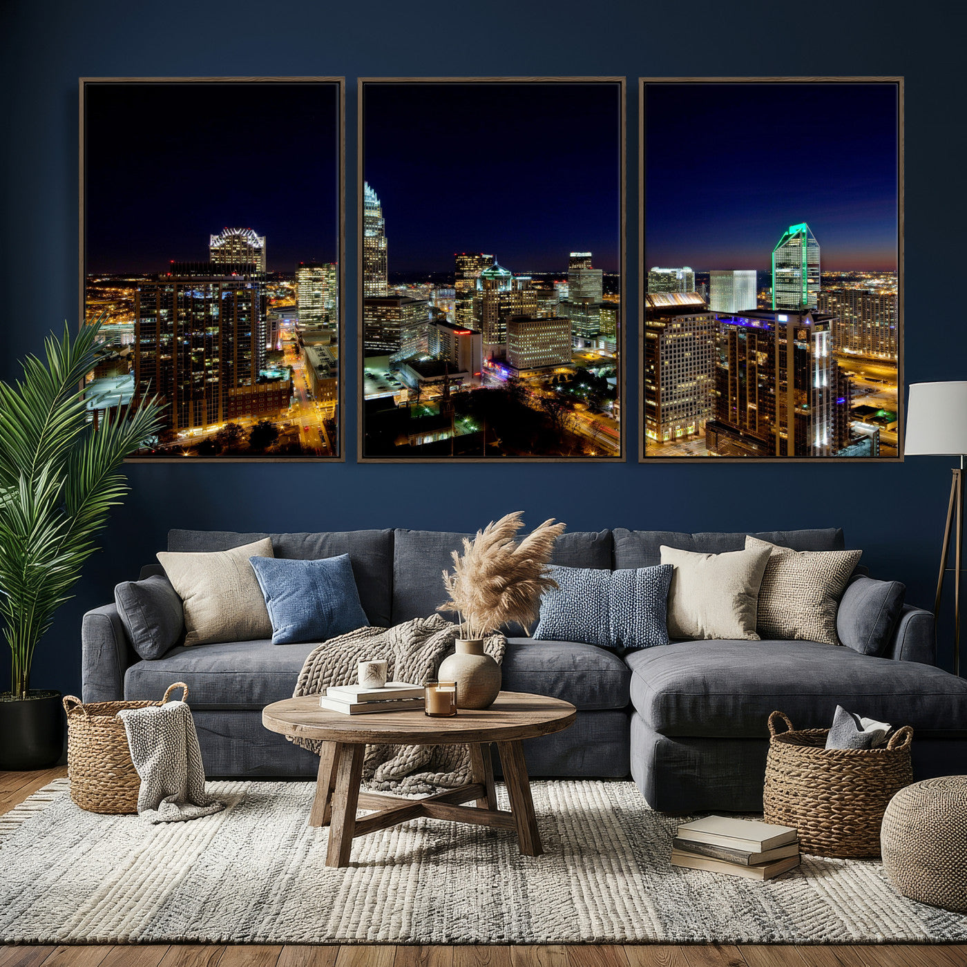 47163738-MGV-CV-36X24 - Atlanta Skyline Wall Art Canvas Print, Atlanta Downtown Night Cityscape Print for Modern Urban Wall Decor