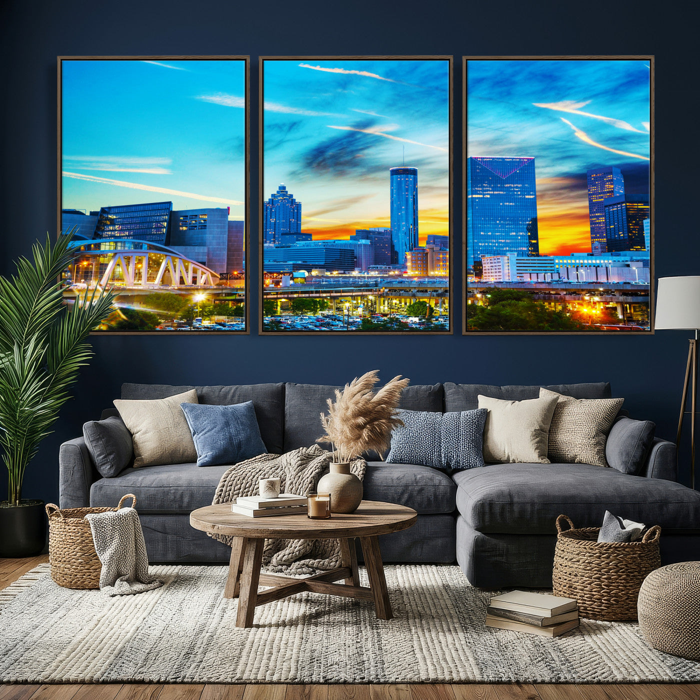 23097797-MGV-CV-36X24 - Atlanta Skyline Wall Art Canvas Print, Atlanta Downtown Night Cityscape Print for Modern Urban Wall Decor