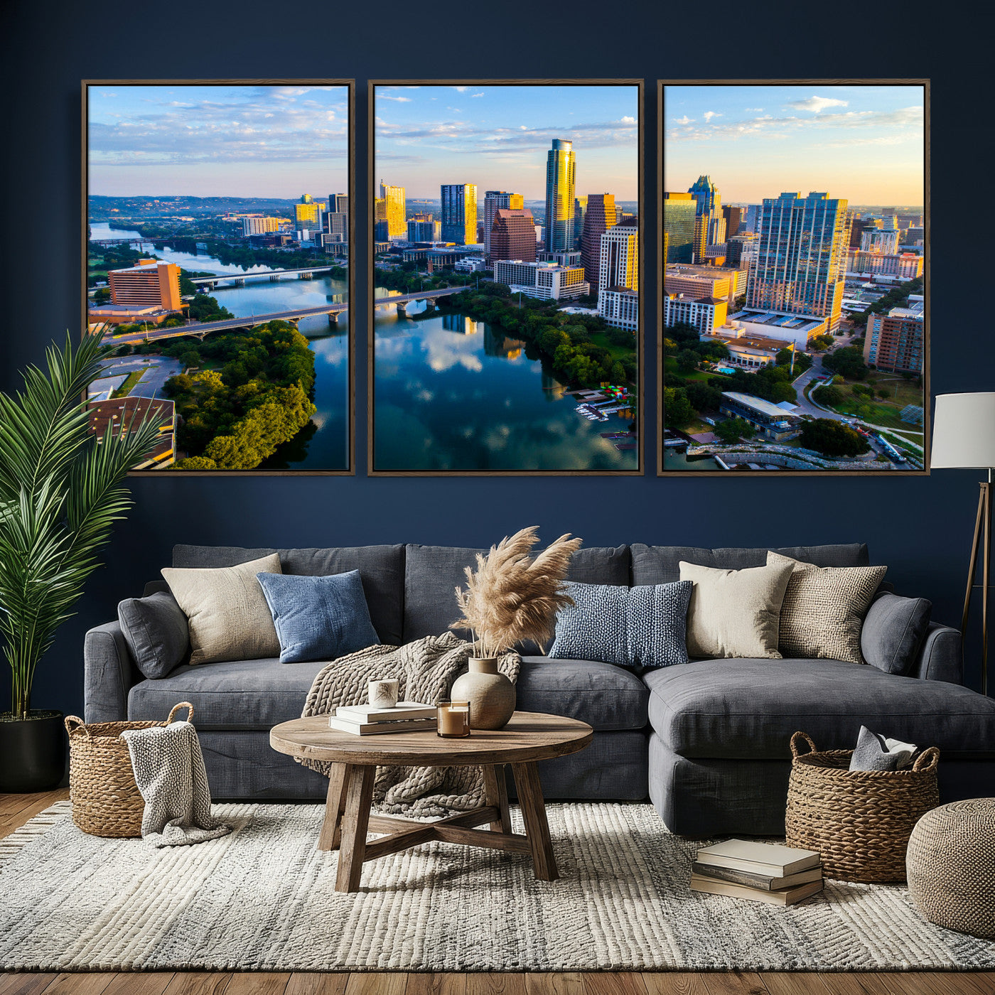 33675326-MGV-CV-36X24 - Austin Skyline Wall Art Canvas Print, Austin Downtown Night Cityscape Print for Modern Urban Wall Decor