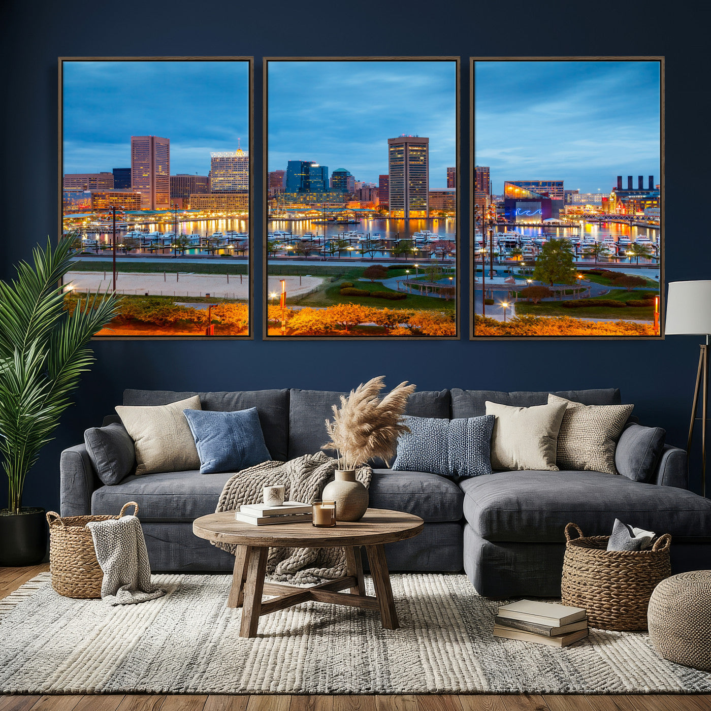 78635089-MGV-CV-36X24 - Baltimore Skyline Wall Art Canvas Print, Baltimore Downtown Night Cityscape Print for Modern Urban Wall Decor