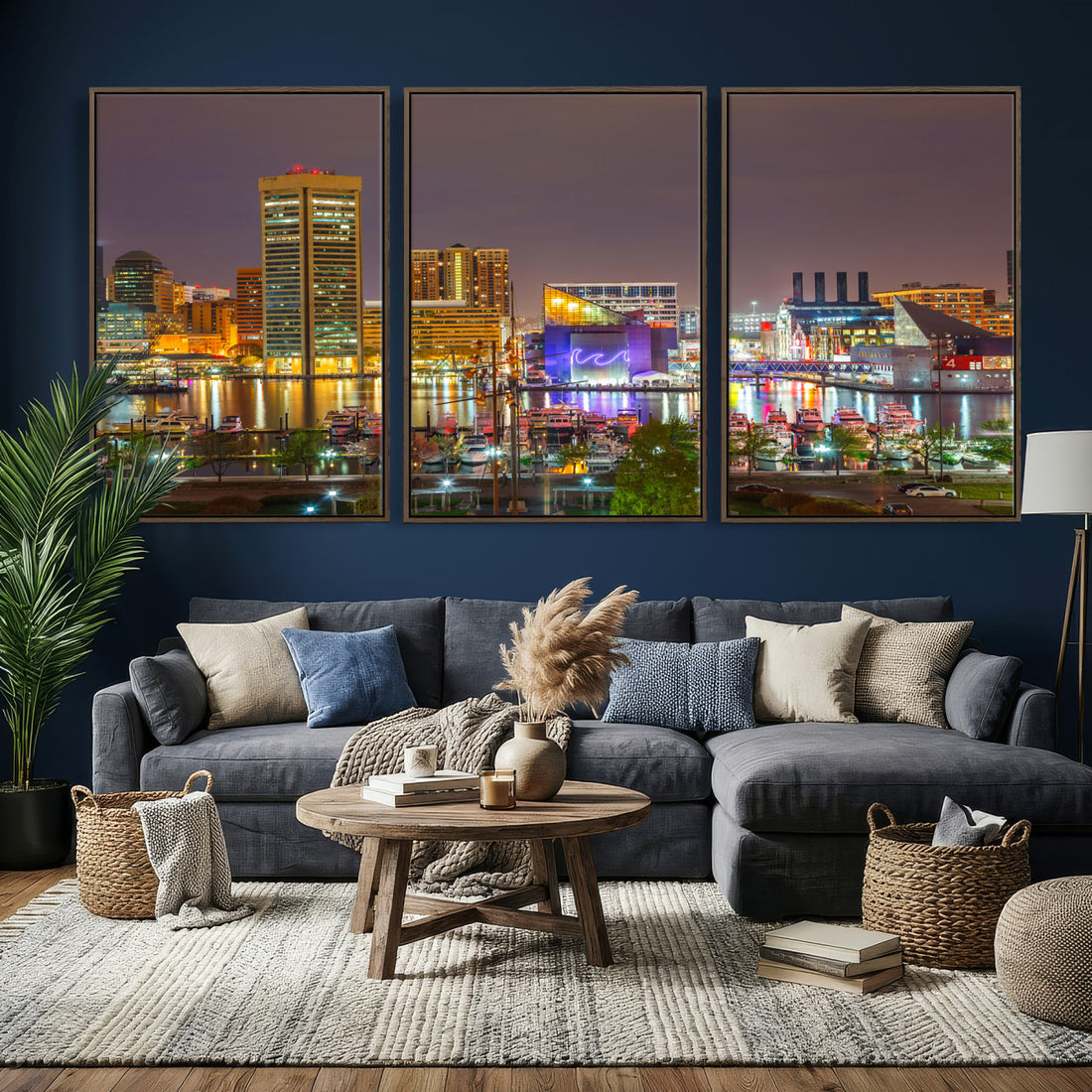 Baltimore Skyline Wall Art Canvas Print, Baltimore Downtown Night Cityscape