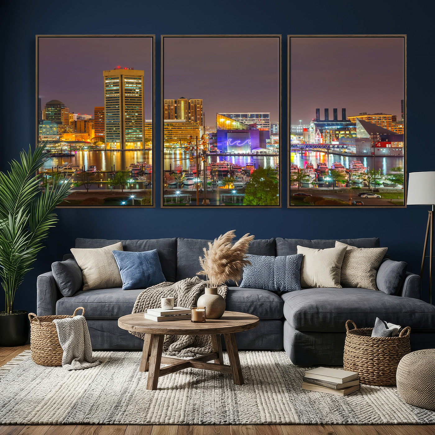 42654823-MGV-CV-36X24 - Baltimore Skyline Wall Art Canvas Print, Baltimore Downtown Night Cityscape Print for Modern Urban Wall Decor