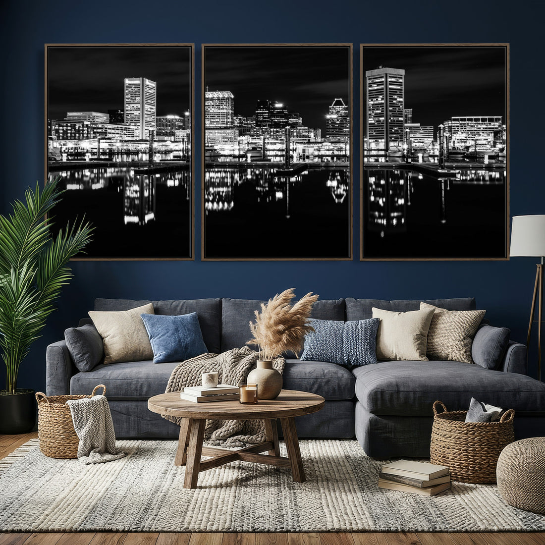 Baltimore Skyline Wall Art Canvas Print, Baltimore Downtown Night Cityscape