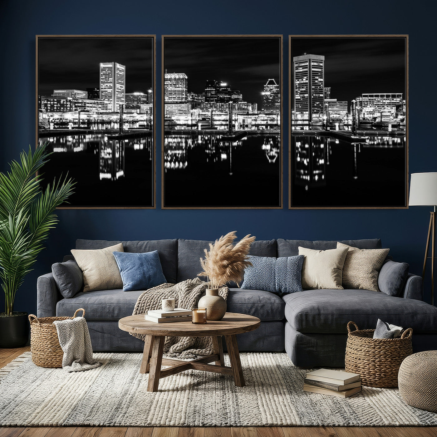 69187681-MGV-CV-36X24 - Baltimore Skyline Wall Art Canvas Print, Baltimore Downtown Night Cityscape Print for Modern Urban Wall Decor