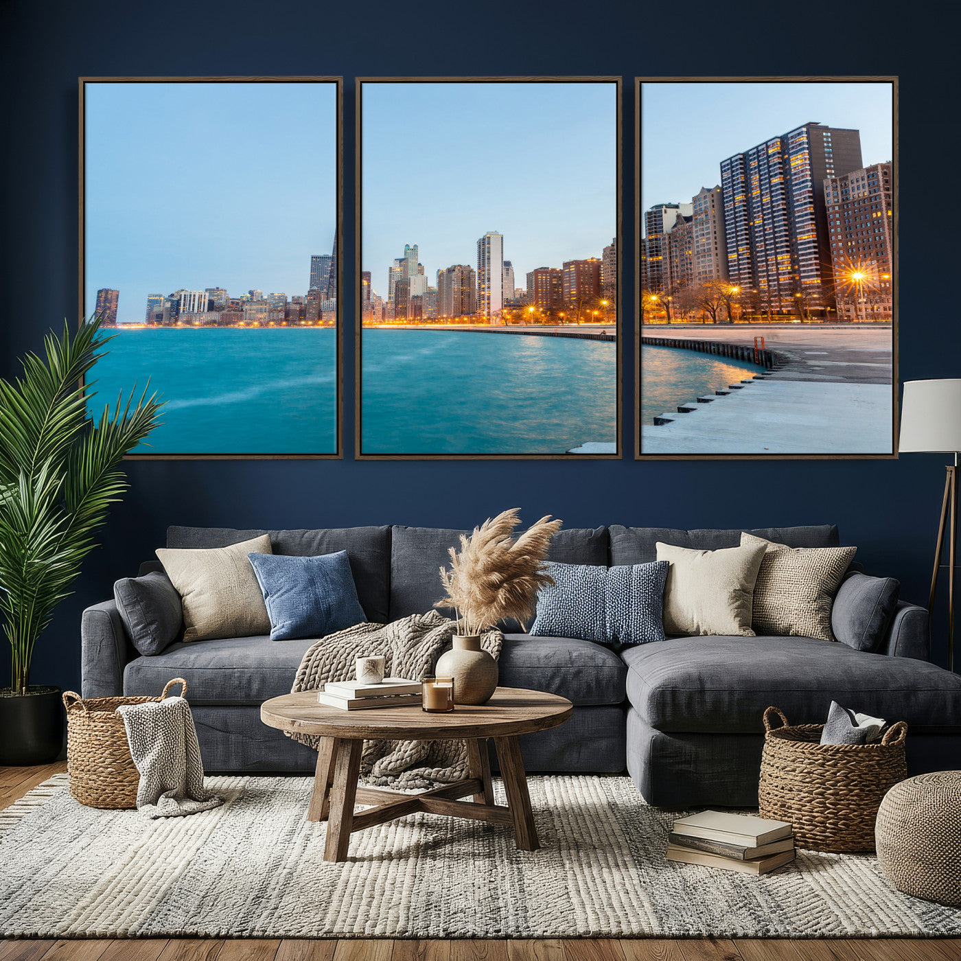 66780141-MGV-CV-36X24 - Chicago Wall Art Canvas Print, Chicago City Downtown Night Cityscape Print for Modern Urban Wall Decor