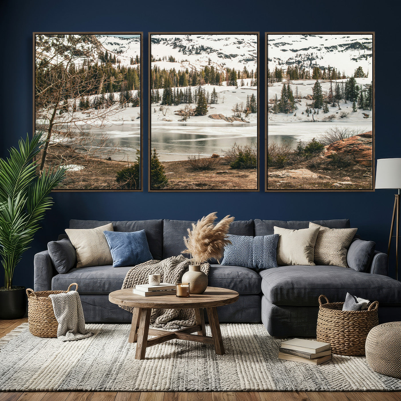 10336249-MGV-CV-36X24 - Snowy Mountain Landscape Wall Art Canvas Print, Alpine Pine Forest Winter Nature Wall Decor for Living Room and Office