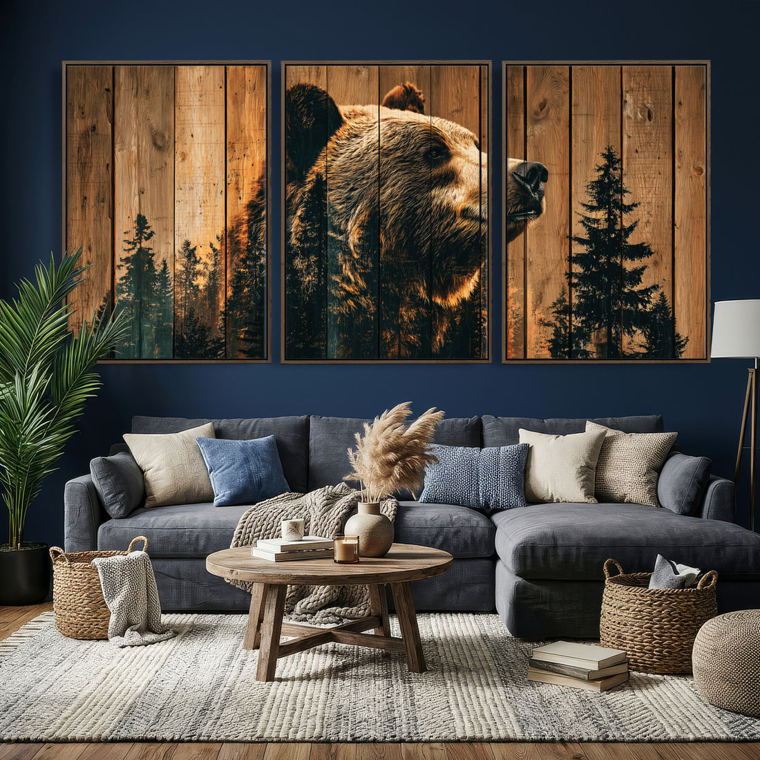 Rustic Bear Wall Art Canvas Print, Woodland Wildlife Artwork for Cabin and Lodge Decor