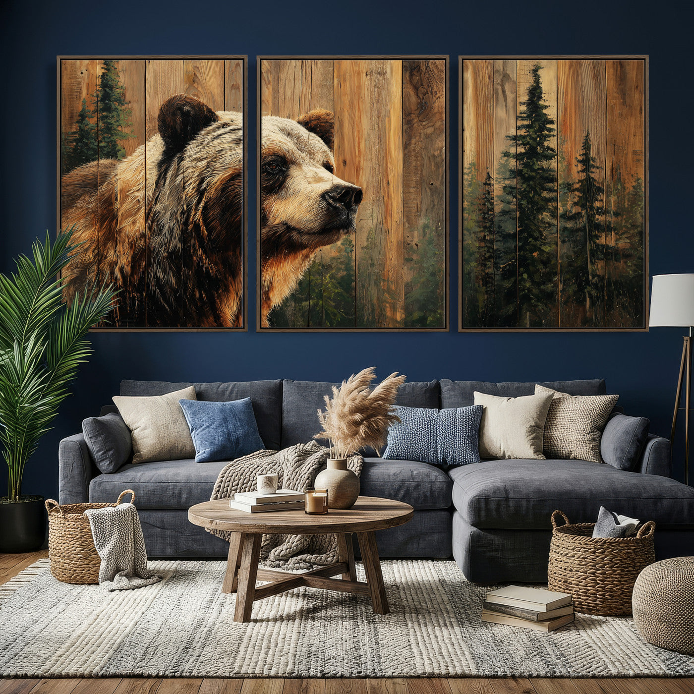 75645180-MGV-CV-36X24 - Grizzly Bear Wall Art Canvas Print, Rustic Wildlife Bear Artwork, Forest Animal Painting, Cabin Lodge Nature Wall Decor