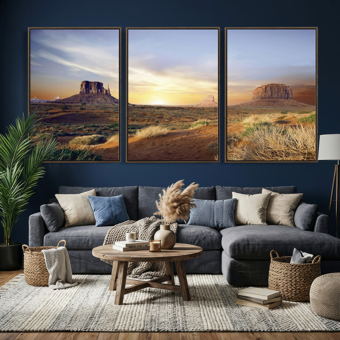 Monument Valley Desert Wall Art Canvas Print, Southwest Red Rock Formation Panorama