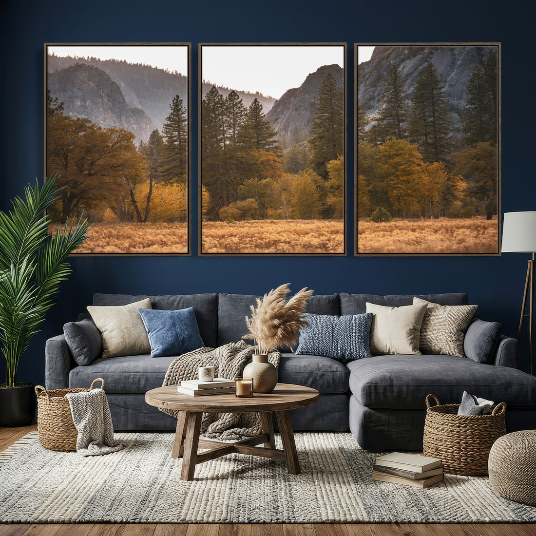 Yosemite Valley Autumn Forest Landscape Wall Art Canvas Print, Granite Mountain and Pine Trees