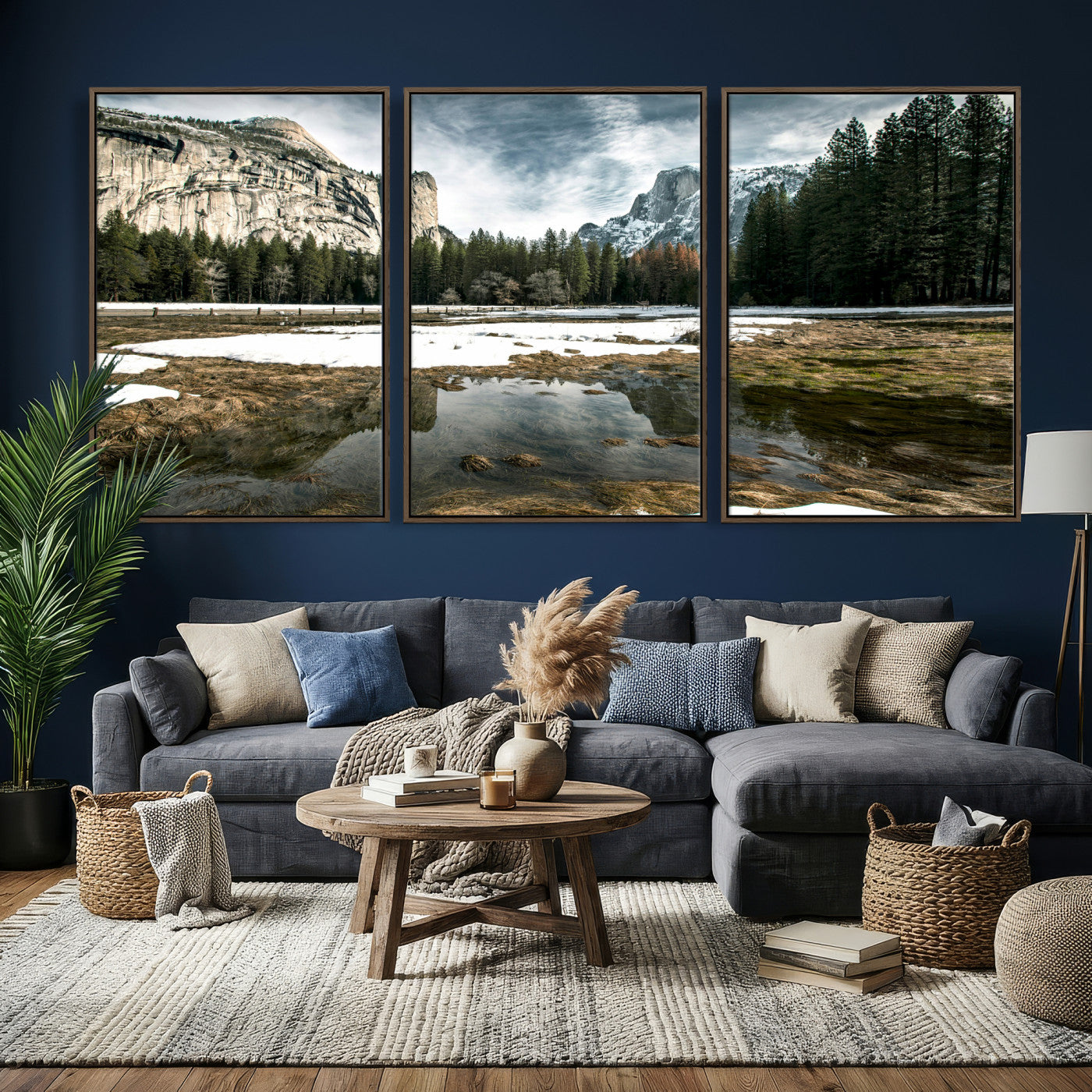 14527348-MGV-CV-36X24 - Yosemite Valley Mountain Landscape Wall Art Canvas Print, Granite Cliff Forest Valley Canvas Print, California National Park Scenic Art Printing