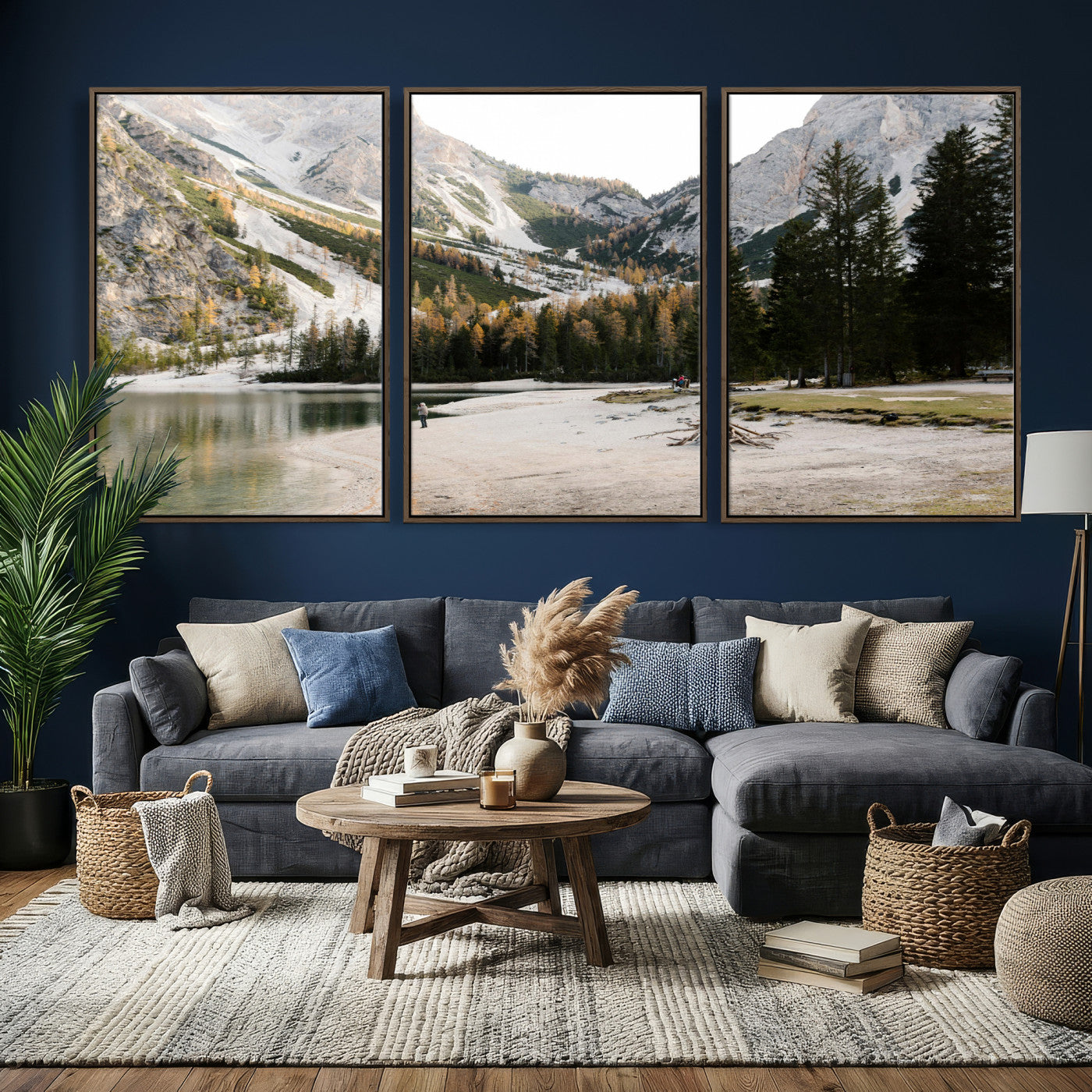 89246758-MGV-CV-36X24 - Lake Braies Alpine Landscape Wall Art Canvas Print, Dolomites Mountain Lake Forest Canvas Print, Italian Alps Scenic Nature Art Printing