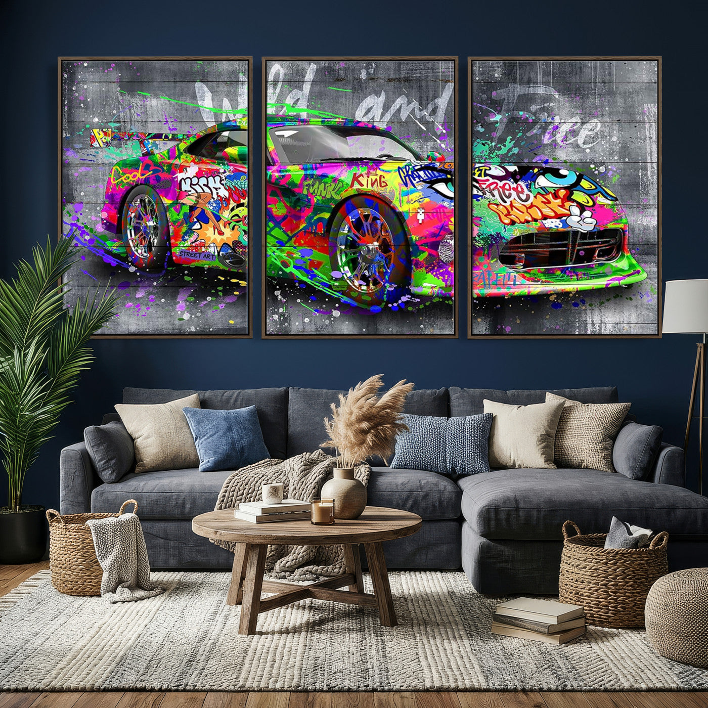 95314968-MGV-CV-36X24 - Graffiti Sports Car Street Art Wall Art Canvas Print, Colorful Urban Supercar Pop Art Canvas Print, Modern Graffiti Car Contemporary Art Printing