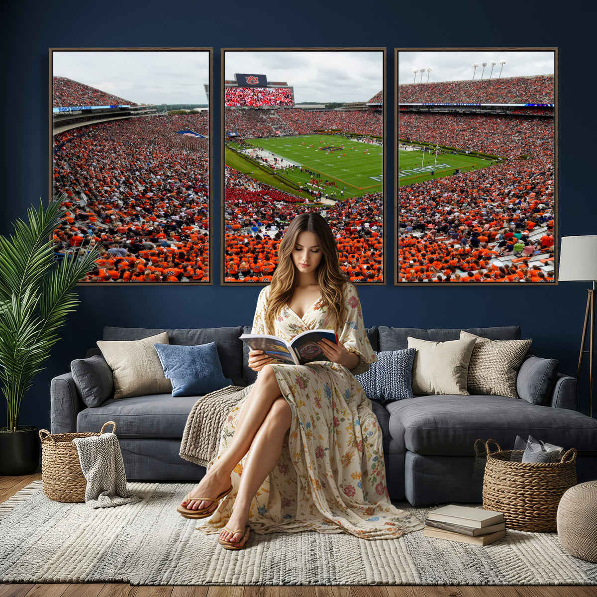 82562490-MGV-CV-36X24 - Auburn Stadium Sunset Wall Art Canvas Print, Jordan Hare Stadium Game Day Crowd, Auburn Tigers Football Artwork